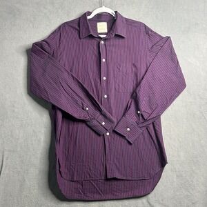 Billy Reid Button Up Shirt Men's Size Large Purple Black Striped Long Sleeve